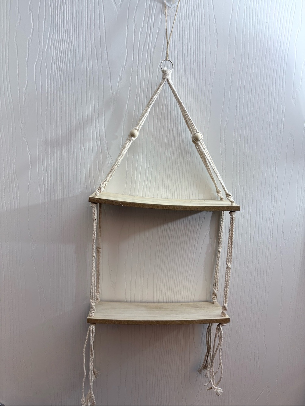 🔥🏷️Macrame Wall Hanging Shelf  2 Tiers Boho Wall Decor Floating 12x4x31